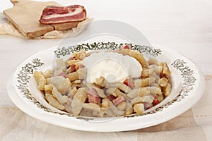 Traditional Slovakian food bryndzove halusky