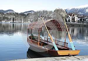 Traditional Slovenian boat on Lake Bled, Slovenia