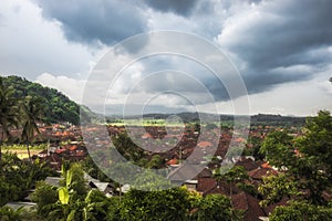 Traditional small Indonesian town village Bugbug city landscape on Bali