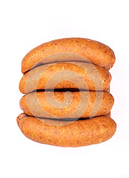 Traditional smoked pork sausage, isolated. Polish meat sausage, a packshot photo for package design.