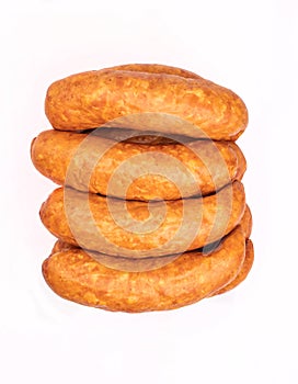 Traditional smoked pork sausage, isolated. Polish meat sausage, a packshot photo for package design.