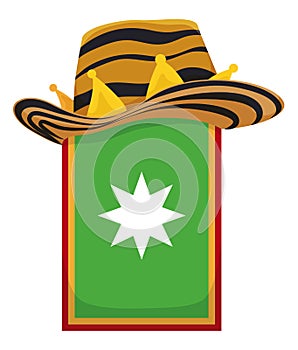 Traditional Sombrero vueltiao with crown parts over Barranquilla`s flag, Vector illustration