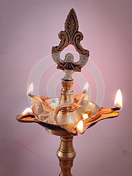 Traditional south indian brass oil lamp kuthu vilaku