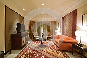 Traditional Southeast Asian themed Living Room of a Luxury Hotel Suite