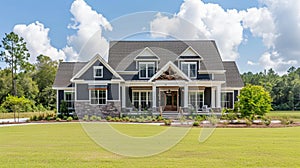 Traditional Southern Home with clouds and grass