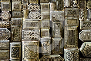 Traditional souvenir boxes in market of cairo egypt