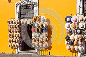 Traditional souvenir shop selling hats in Mexico