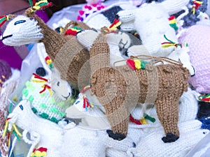 Traditional souvenirs at the market in La Paz, Bolivia.