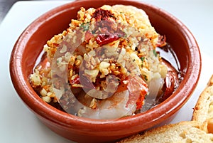 Traditional Spanish Dish of Garlic Shrimp or Gambas al Ajillo