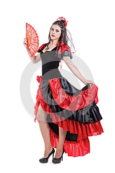 Traditional Spanish Flamenco woman dancer in a red