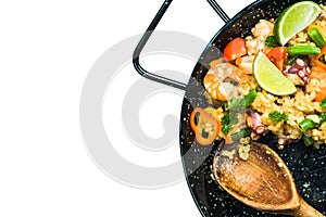 Traditional spanish paella isolated on whte