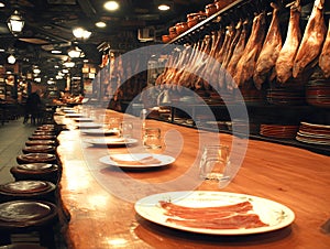 Spanish Tapas Bar with Hanging Cured Hams