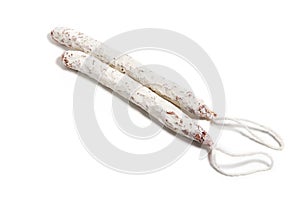 Traditional Spanish thin dried sausage Fuet.