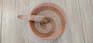 traditional spice grinder in the kitcen from indonesia