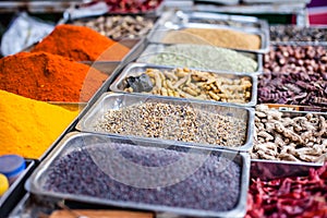 Traditional spices market in India.