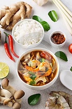 Traditional spicy Thai soup Tom Yum Goong or Tom Yum Kung