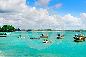 Traditional Sri Lanka fishing boats in the Mirissa harbor