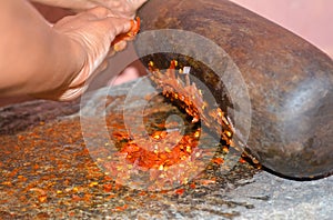 Traditional Sri Lankan way of grinding spices