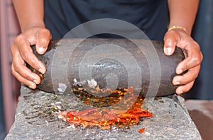 Traditional Sri Lankan way of grinding spices