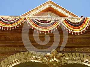 Traditional stage decoration with flower garlands