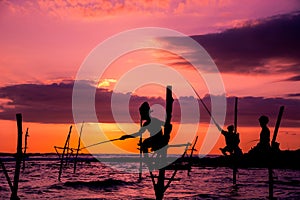 Traditional stilt fisherman in Sri Lanka