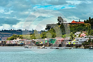 Traditional Stilt Houses known as Palafitos in Castro, Chiloe Island