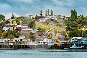 Traditional Stilt Houses known as Palafitos in Castro, Chiloe Island