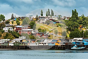 Traditional Stilt Houses known as Palafitos in Castro, Chiloe Island photo