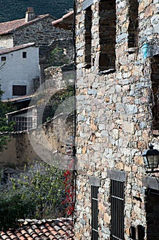 Traditional stone facade in Patones de Arriba, Madrid, Spain photo