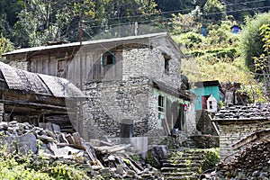Traditional stone home of Manang village. Annapurna area, Himalaya, Nepal
