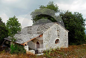 Traditional stone-made country church at Vitsa village in Zagoria area