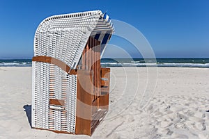 Traditional Strandkorb beach chair on Rugen island