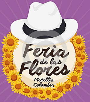 Traditional Straw Arriero Hat with Daisies for Colombian Flowers Festival, Vector Illustration photo