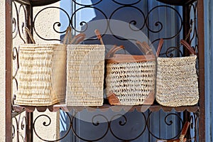 Traditional straw bags on sale in Nice, France