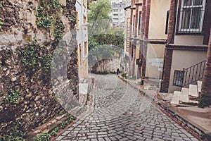 Traditional street of balat area in Istanbul,Turkey