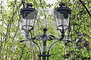 Traditional street light, Dimitrie Ghica Park in Sinaia