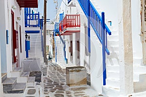 Traditional street of Mykonos island in Greece