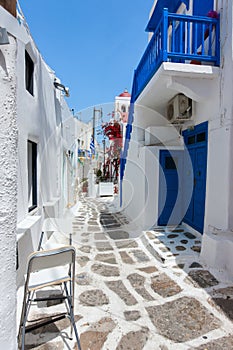 Traditional street of Mykonos island in Greece