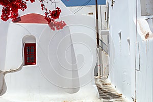 Traditional street of Mykonos island in Greece