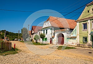 Traditional street view of saxon village in Transylvania. Chirpar, Sibiu County, Romania