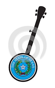 Traditional 5 String Banjo Silhouette With Texas State Seal Icon