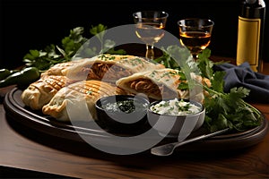 Traditional Stuffed Empanadas with Dips and Drinks