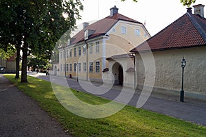 Traditional style buildings on a quiet old street, Linkoping, Sweden