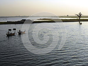 Boats on Taungthaman Lake, Amarapura, Myanmar