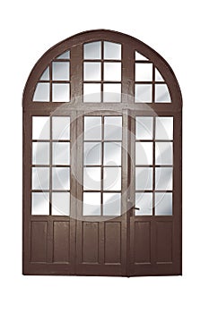 Traditional style wooden door on white background