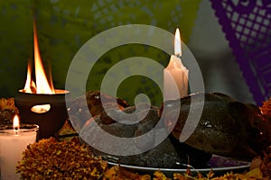 Traditional sugary bread of the dead, celebrating the day of the dead photo