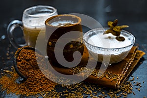 Traditional summer drink i.e. is most popular in Asia and India i.e. Chas or chaas or buttermilk or chhaachh in a clay glass with