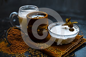 Traditional summer drink i.e. is most popular in Asia and India i.e. Chas or chaas or buttermilk or chhaachh in a clay glass with