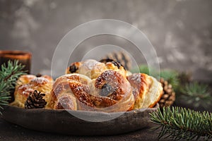 Traditional Swedish Christmas saffron buns lussebulle or lussek