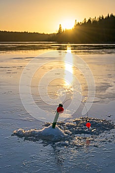 Traditional Swedish ice fishing